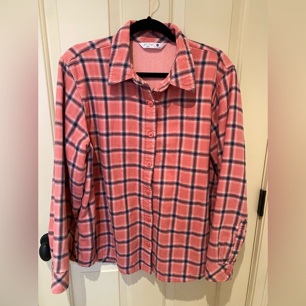 Riders by Lee Pink Flannel Plaid Lined Barn Shirt EC Size XL